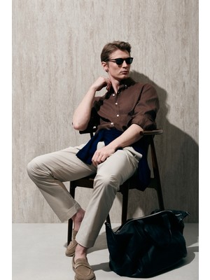 Lufian Pitaya Erkek Keten Gömlek Comfort Fit Siyah