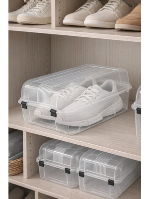 Bee Home Bayan Ayakkabı Kutusu Kilit  Kapaklı Ayakkabılık Düzenleyici  Plastik Kutu 31,5X19X11 cm