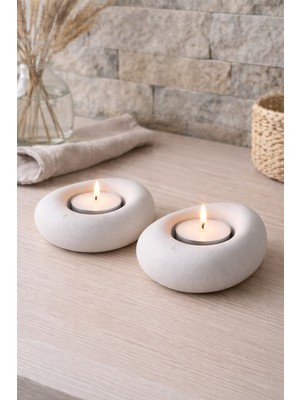 Dtm Home  Ring 2’li Dekoratif Mumluk Seti –  Modern Beyaz Tea Light Mumluk, Minimal Salon Aksesuarı