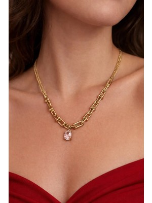 14K Gold Renk Kaplama Xuping Tek Taş Kolye