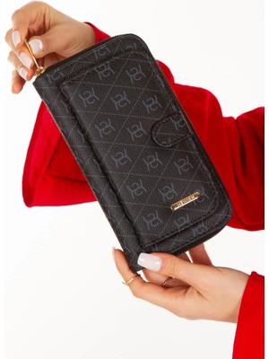 Newish Polo Kadın Deri Desenli Telefon Kağıt Para Bölmeli Kartlık ve Cüzdan NEWPOLO213 - Siyah