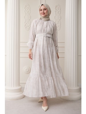 inStyle Hakim Yaka Çilek Desen Ekru Elbise