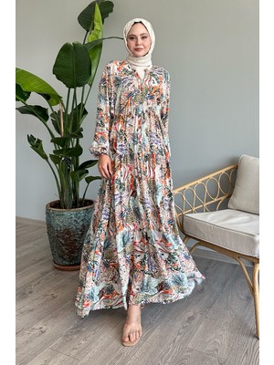 inStyle Karışık Renkli Salaş Oranj Viskon Elbise