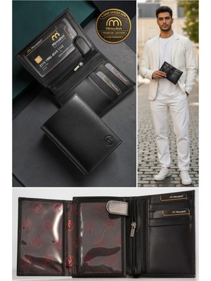 Mimodish 2411 1.Sınıf İşçilik Lüks Hakiki Gerçek Deri Hediye Cüzdan İç Fermuar Gözlü Özel Lüks Astarlı Dikey Cüzdan 18 Kredi Kartlık Göz ve Gizli Gözlere Sahip Gerçek Deri Erkek Cüzdan