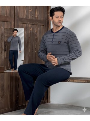 Çamaşır Kenti Lindros 04036 Erkek Raporlu Uzun Kol Pijama Takımı