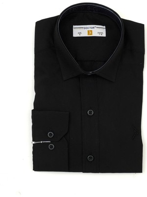 Doctor Junior Erkek Çocuk Klasik Gömlek Kolsuz Siyah Renk Slimfit Kesim
