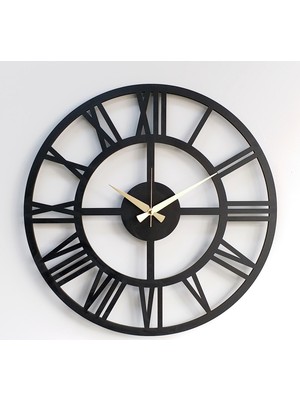 Otantik Dekoratif Duvar Saati Siyah Ahşap MDF Yuvarlak Şekil ile Modern Tasarım