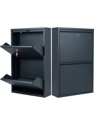 Mobilya Pratik Kilitli 2'li Metal Ayakkabılık - Antrasit