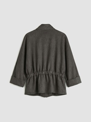 Lcw Gri Dik Yaka Kadın Süet Görünümlü Ceket