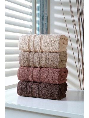 DNZGÜLCAN Lera 4'lü 50X90 cm %100 Pamuk Havlu Seti Modern Tasarım Süper Emici Kahverengi