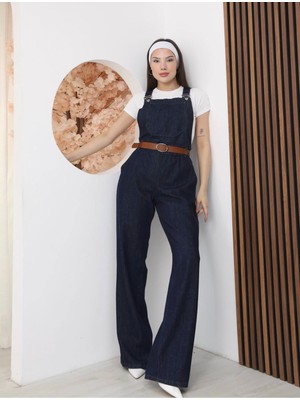 My Lunessa Kemerli Lacivert Denim Salopet Tulum