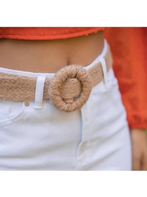 Fiori Yuvarlak Örme Tokalı Hasır Kadın Kemeri, Ceket Kemeri, Gömlek Kemeri, Elbise Kemeri