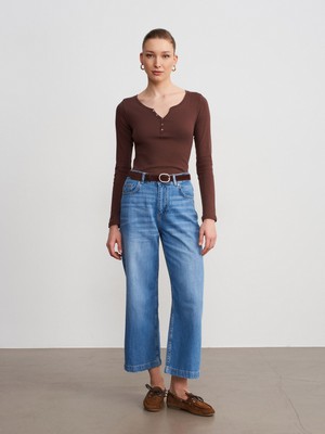 Dilvin 72298 Kemerli Geniş Paça Jean-Mavi