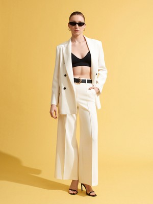 Dilvin 72276 Orta Bel Geniş Paça Pantolon-Beyaz