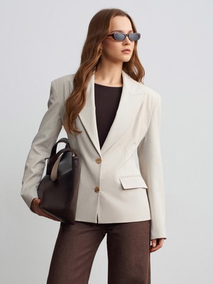 Dilvin 60787 Altın Düğmeli Blazer-Taş