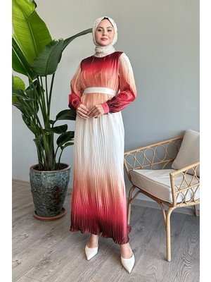 inStyle Geçişli Piliseli Somon Saten Elbise