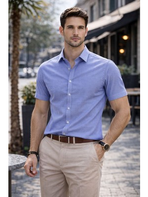 Colvis Man Erkek Kısakol Slim Fit Oxford Gömlek Pamuklu Yazlık Dar Kesim Modern Spor Şık Gömlek