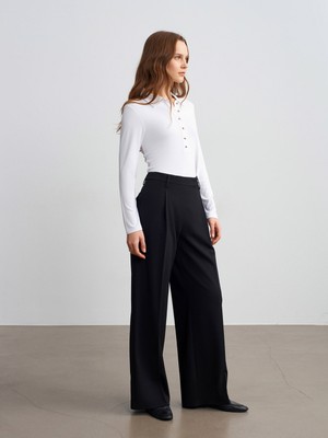 Dilvin 72280 Yüksek Bel Geniş Paça Pantolon-Siyah