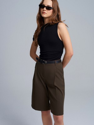 Dilvin 72270 Kemerli Pensli Bermuda-Haki