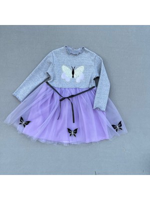 Diji Baby 5-6-7 Yaş Taşlı Kelebek Desenli Kurdela Kuşaklı Astarlı Kız Çocuk Tütü Elbise