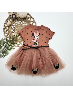 Diji Baby 2-3-4 Yaş Puantiyeli Mickey Baskılı Kurdela Kuşaklı Astarlı Kız Bebek Tütü Elbisesi