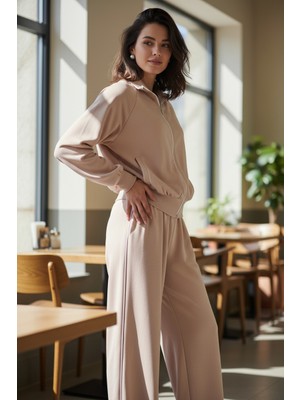 Mandala Tekstil Kadın Modal Kumaş Ceket Bol Paça Pantolon Ikili Takım