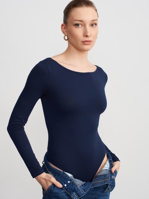 Dilvin 32549 Kayık Yaka Bodysuit-K.lacivert