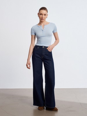 Dilvin 31704 Çıtçıt Düğmeli Kısa Kollu Top-Açık Mavi