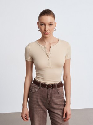 Dilvin 31704 Çıtçıt Düğmeli Kısa Kollu Top-Taş