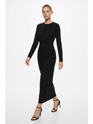 Rays Siyah Ön Büzgülü Taşlı Elbise 252787