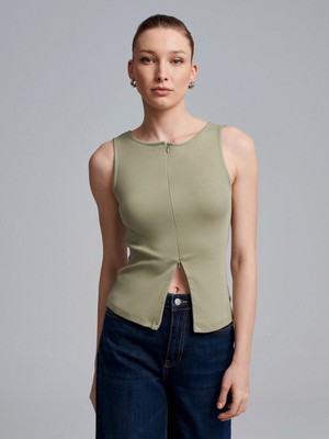 Dilvin 31764 Fermuar Detaylı Top-Çağla