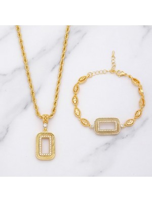Ferizz Altın Kaplama Gram Çerçeve Kolye Ucu ve Gram Çerçeve Bileklik Kombini BND-155