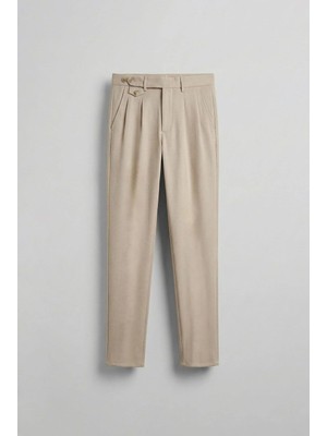 Abluka Online Erkek Pileli Kumaş Pantolon Krem