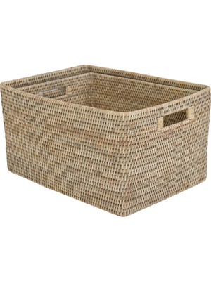 Baolgi 2'Li Hasır Saklama Sepeti Gri