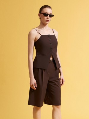 Dilvin 72652 Pilili Kemerli Bermuda-Kahve