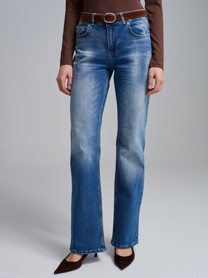 Dilvin 72296 Düşük Bel Kemerli Pantolon-Mavi