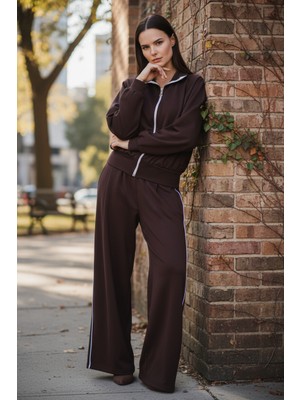 Mandala Tekstil Kadın Modal Kumaş Ceket Bol Paça Pantolon Ikili Takım