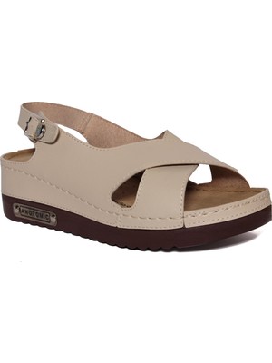Roy Jones Royjones Kadın Anatomik Sandalet Terlik Bej Mikrofiber Malzeme ile Rahat Outdoor Kullanım