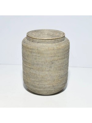 Baolgi Hasır Yuvarlak Sepet Gri 40x30 cm