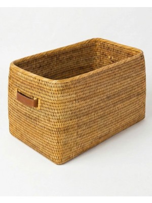 Baolgi Hasır Kulplu Taşıma Sepeti Naturel 50x30x30 cm