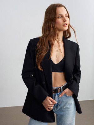 Dilvin 60789 Kruvaze Blazer Ceket-Siyah