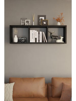 ODESSIA 3 Bölmeli Duvara Monte Dekoratif Raf Ünitesi Modern Salon Kitaplık Rafı,yatay Ahşap Duvar Rafı