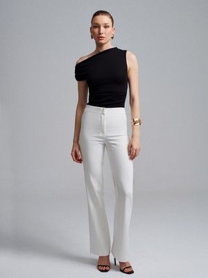 Dilvin 72641 Çan Paça Pantolon-Beyaz