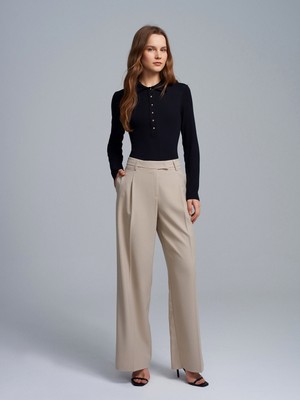 Dilvin 72280 Yüksek Bel Geniş Paça Pantolon-Taş