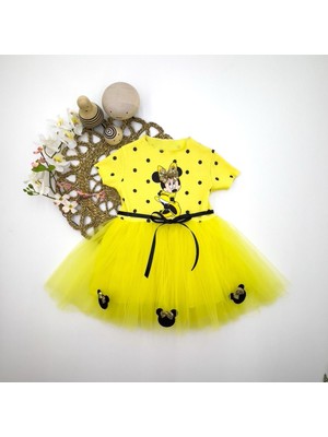 Diji Baby 2-3-4 Yaş Puantiyeli Mickey Baskılı Kurdela Kuşaklı Astarlı Kız Bebek Tütü Elbisesi