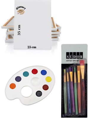 Glanart 25X35 Tuval ve Paletli 6 Lı Fırça Seti Sentetik Uç (Yağlı,guaj,akrilik  Boyası Için)