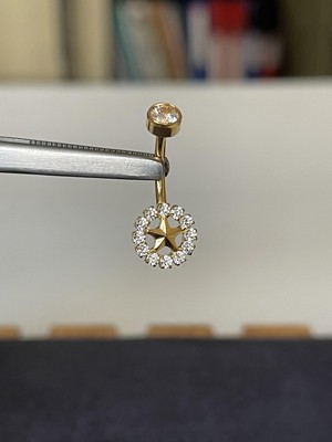 Rupen Kraft G23 Titanyum Göbek Piercingi %100 Titanyum Güneş Zirkon Altın Titanyum Göbek Piercingi