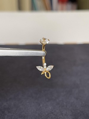 Rupen Kraft G23 Titanyum Göbek Piercingi %100 Titanyum Üç Markiz Zirkon Altın Titanyum Göbek Piercingi