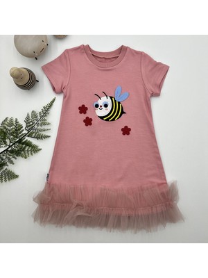 Diji Baby 1-2-3 Yaş Arıcık Nakışlı Eteği Fırfırlı Jile Kız Çocuk Elbisesi