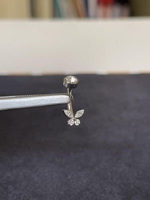 Rupen Kraft G23 Titanyum Göbek Piercingi %100 Titanyum Kelebek Zirkon Titanyum Göbek Piercingi